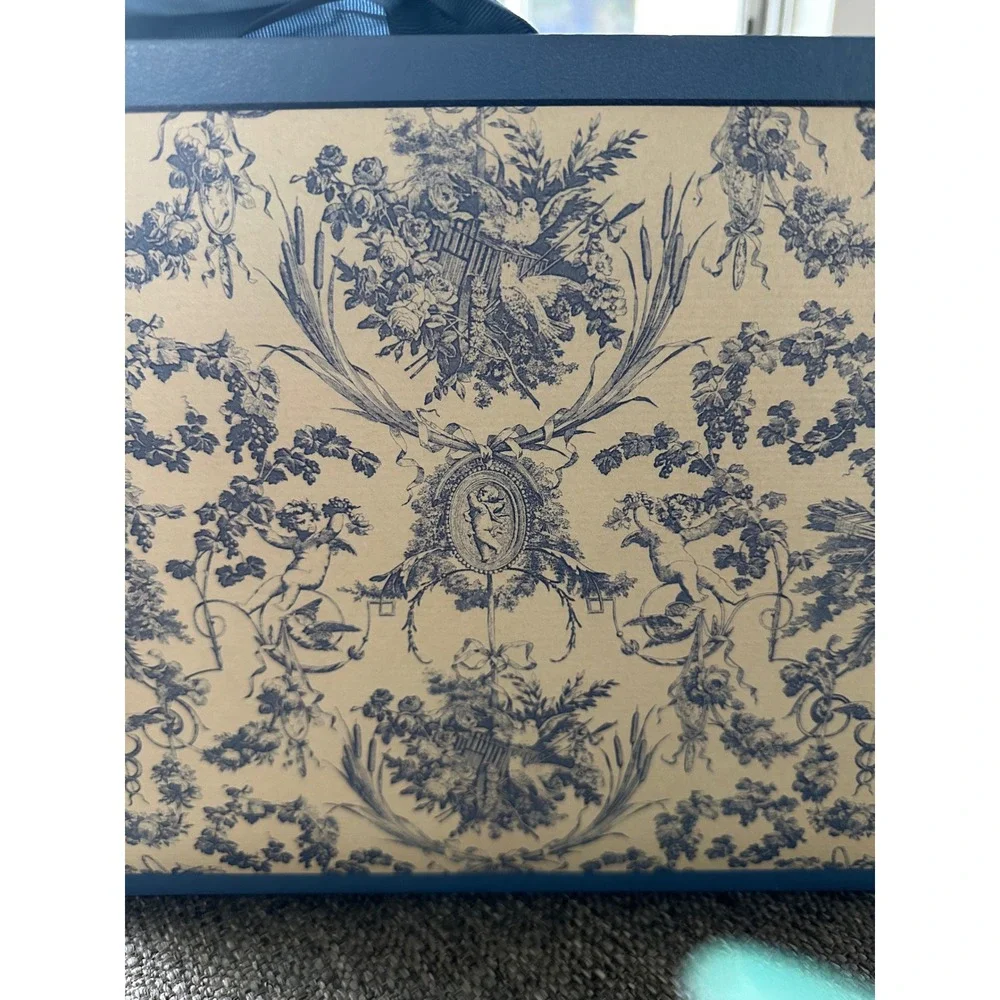 Caspari Blue Toile Cherub Alphabetical Expanding File Folder Accordion Vintage